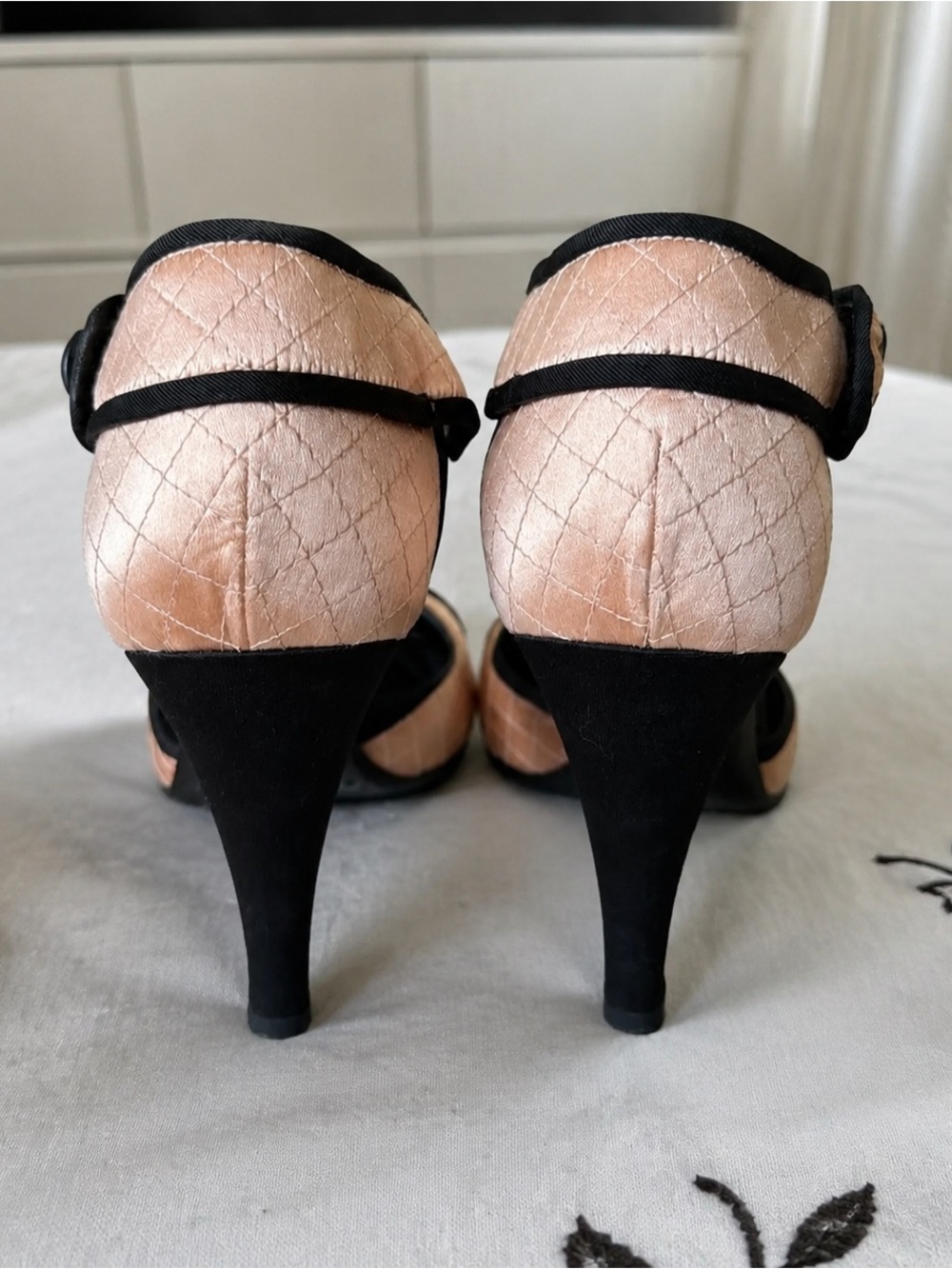 CHANEL Beige and Black Quilted Ankle-Strap Pumps - Picture 2 of 6